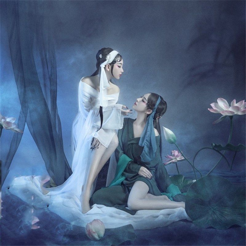 情人节摄影主题女古装姐妹闺蜜青蛇白蛇汉服走秀演出服装素青传