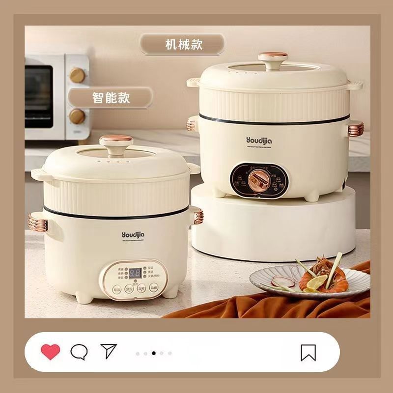 110V电煮锅出口小家电多功能宿舍双层电火锅蒸煮一体智能定时炒锅