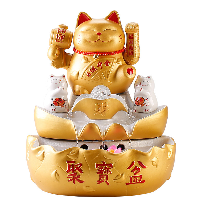 创意循环流水喷泉陶瓷招财猫摆件家居客厅办公室桌面装饰开业送礼
