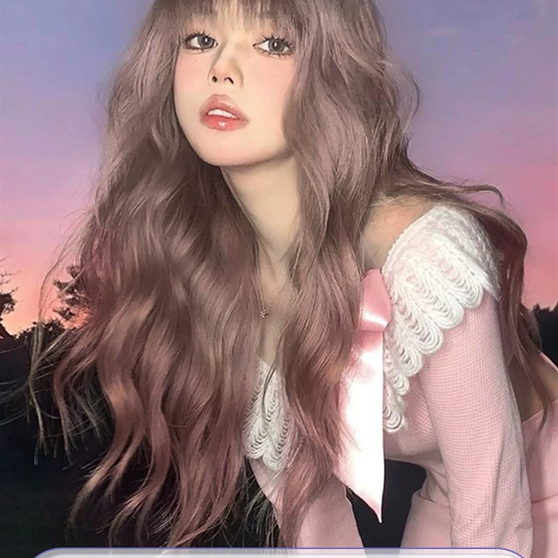假发女网红欧美风长卷发日常渐变薄藤新款自然逼真齐刘海jk全头套