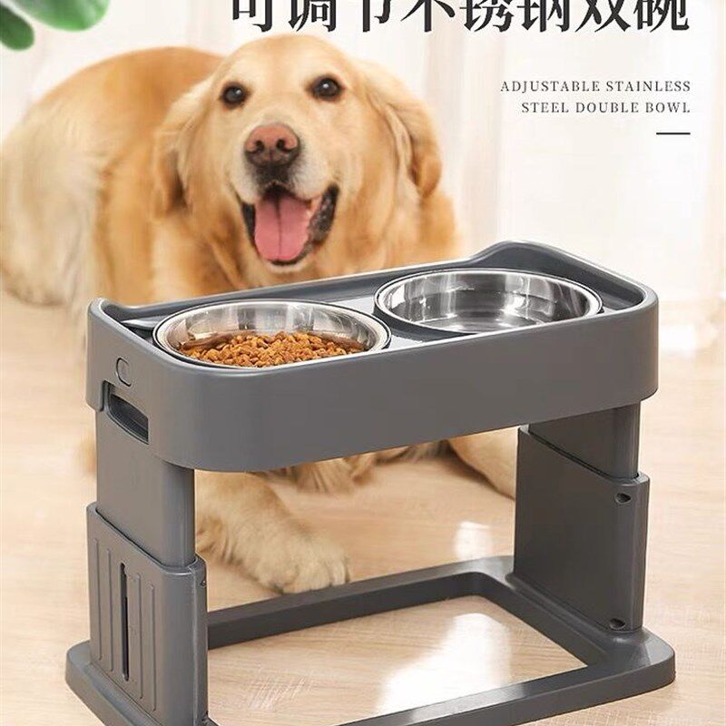 狗碗狗食盆金毛喝水不锈钢狗盆防打翻护颈高度可调饭盆宠物大全