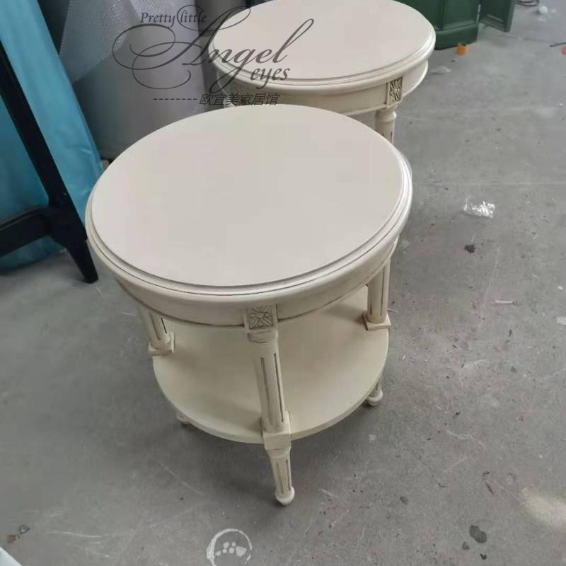 美式雕花圆形沙发小圆几实木茶几小户型客厅边柜角柜法式茶水柜