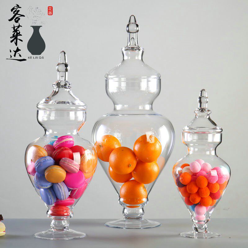 储物罐摆件北欧透明带盖装饰玻璃瓶柜台甜品台婚庆布置软装饰摆件