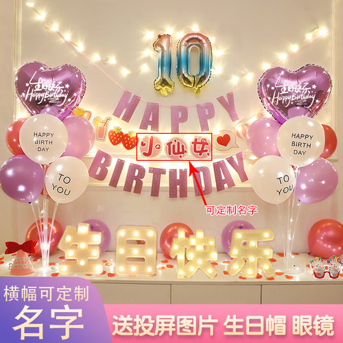 儿童十岁生日布置道具创意男童10周岁生日快乐气球背景墙海报女孩
