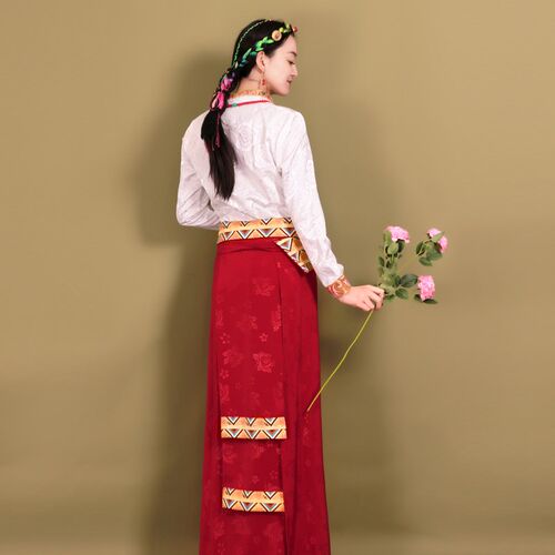 藏式半身裙夏锅庄金边臧裙西藏服女藏装藏族裹裙不丹长裙博拉民族