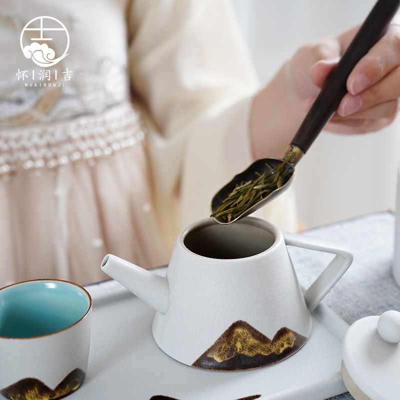 怀润吉功夫茶具套装家用客厅日式干泡茶盘陶瓷釉彩茶叶罐小号茶壶