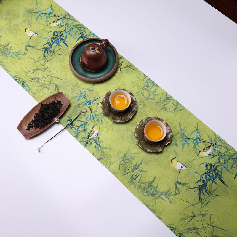 茶台桌布高端茶席长桌旗防水干泡垫中式禅意茶桌垫布绿色茶旗垫子