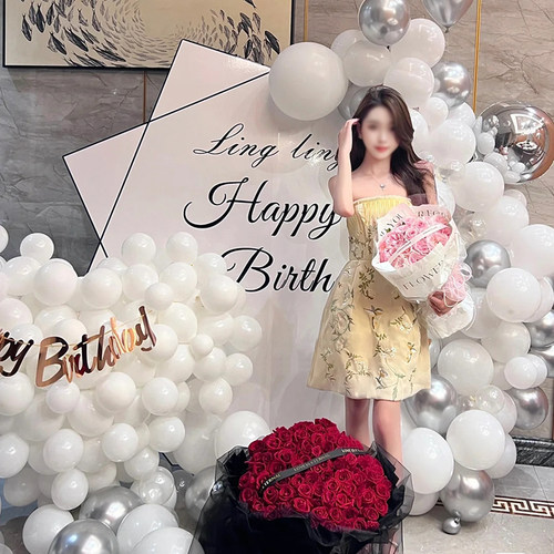 女友女神生日布置惊喜18岁气球装饰成人KT板场景浪漫酒店室内布置