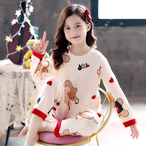 女童纯棉睡衣春秋薄款长袖公主套装夏季中大童女孩全棉可爱家居服