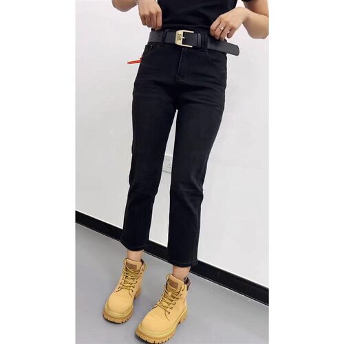 春秋新款梨形身材大码弹力显瘦直筒牛仔裤女高腰修饰腿型烟管裤子