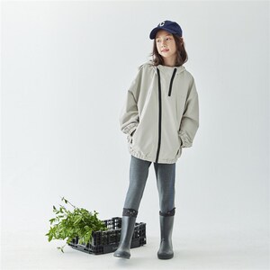 棵初24秋季新款男女童斜拉链防泼水户外连帽风衣简约造型夹克外套