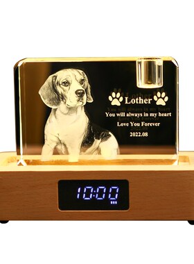 宠物照片定制水晶3D内雕纪念品摆件收纳狗狗猫咪毛发晶石预留打孔