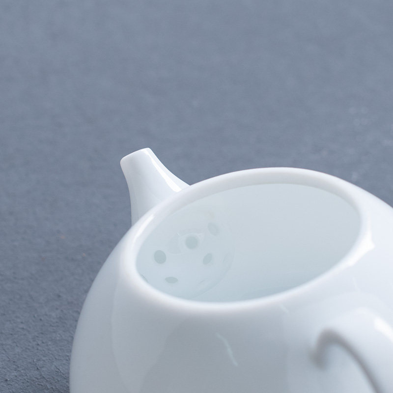 蓝边甜白釉白瓷茶壶单壶过滤圆球陶瓷小号迷你单个手把壶功夫茶具