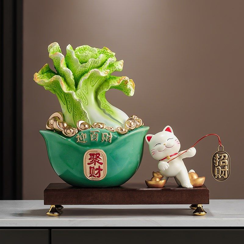百财聚来白菜招财摆件聚宝盆客厅玄关收银台装饰品乔迁开业礼物