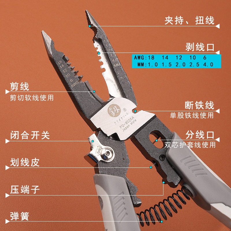 剥线钳手动压线电工专用多功能剥皮钳刨线电线拨线波线播线剪线钳