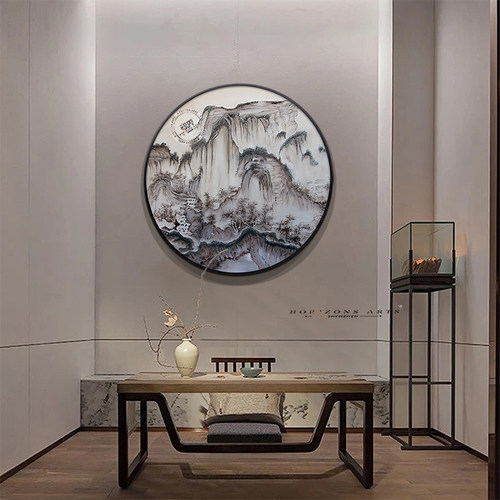 新中式风景实物钉子画入户玄关圆满寓意壁画客厅餐厅过道挂画定制