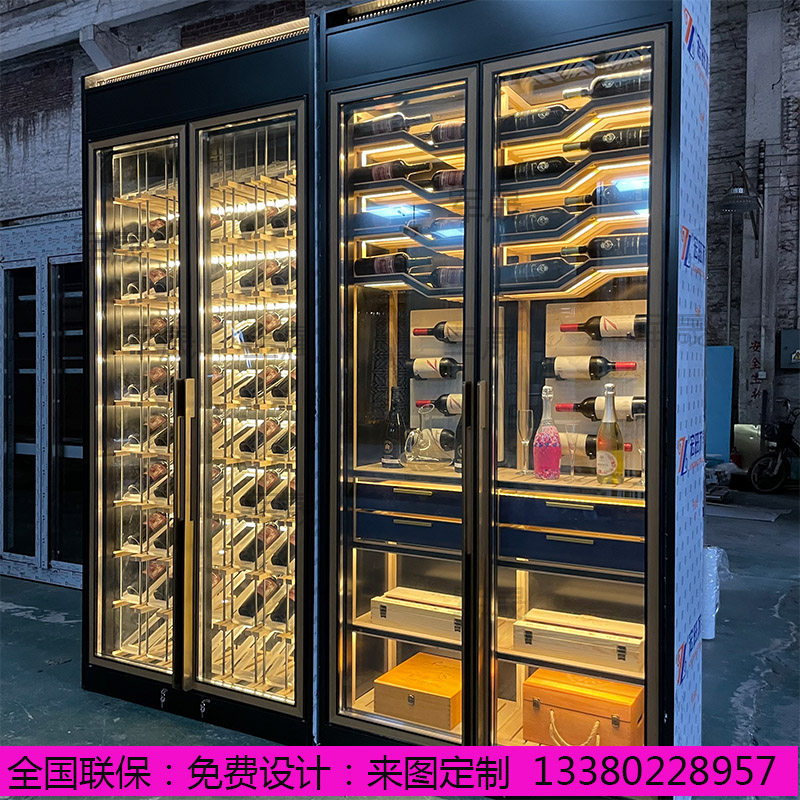不锈钢酒柜定制欧式餐厅轻奢地下室恒温柜家用酒窖装饰展示红酒架