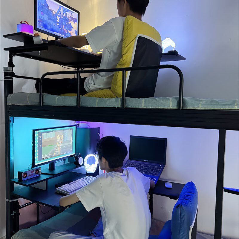 蓝鲸家具床上升降转角电脑桌电竞桌上铺学习桌大学宿舍台式电脑桌