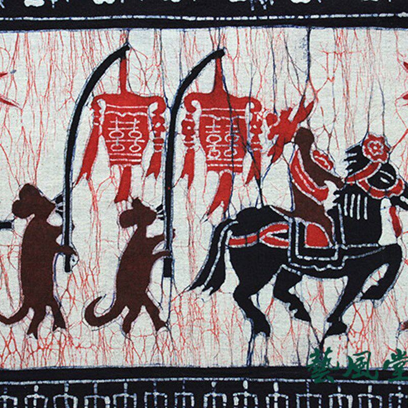 民族手工艺品壁画民俗蜡染画老鼠嫁女餐厅客厅酒吧装饰画布艺挂画