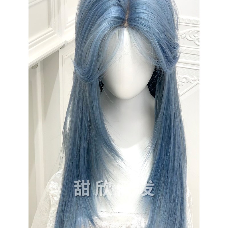 甜欣【想去海边】假发女夏季新款中分长直发前额蕾丝修脸全头套