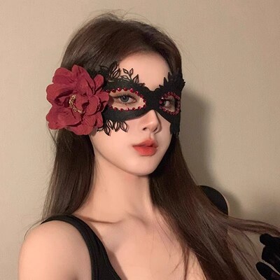 黑色花朵半脸面具女生眼罩蕾丝面罩cos晚会假面舞会装扮万圣节女