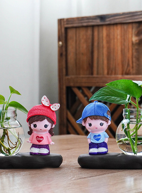 创意玻璃花瓶摆件家居课厅装饰品花器办公桌绿萝花插陶瓷水培容器