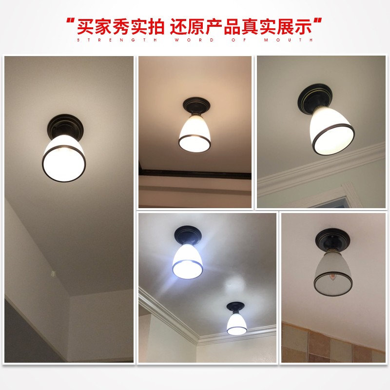 美式乡村吸顶灯阳台过道玄关灯具圆形简约卧室玻璃灯罩吸顶灯饰