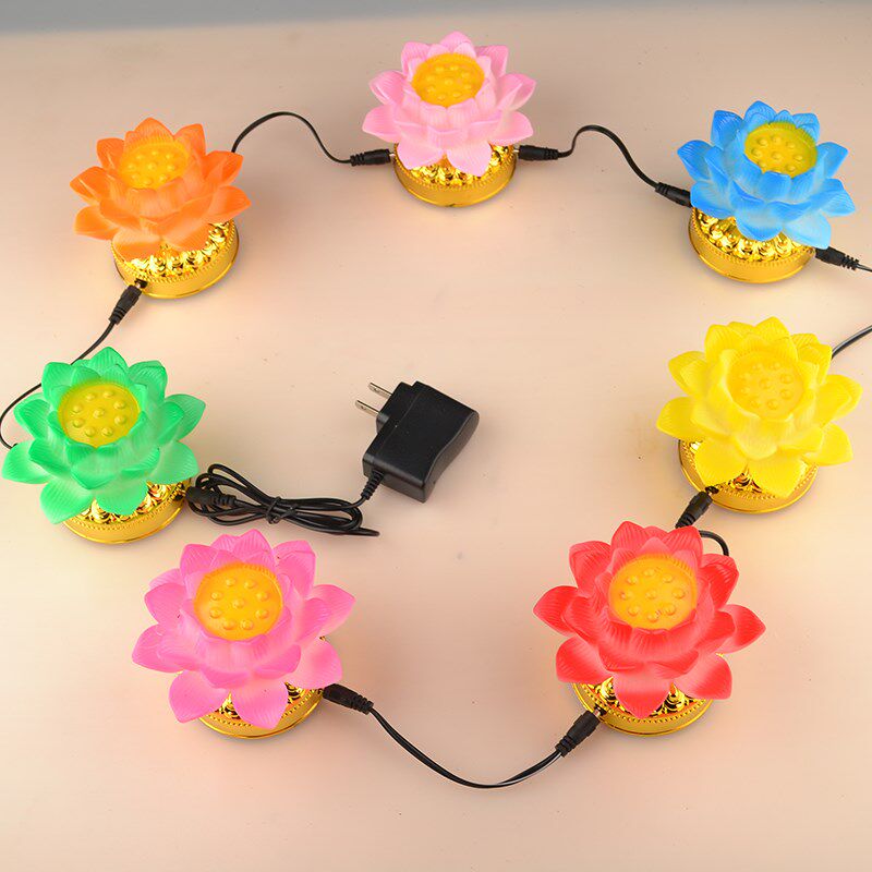 七彩电子莲花灯 led荷花灯庙法会供灯插电电池两用