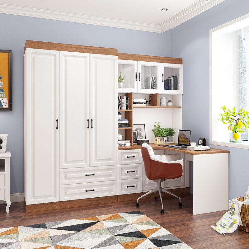 转角书柜电脑桌 儿童书桌连体组合衣柜 书架学习桌一体储物柜桌子