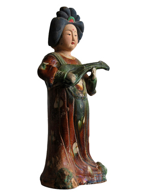 仿古仕女陶瓷摆件乐器俑女俑唐俑彩绘家居摆设收藏唐三彩胖妮