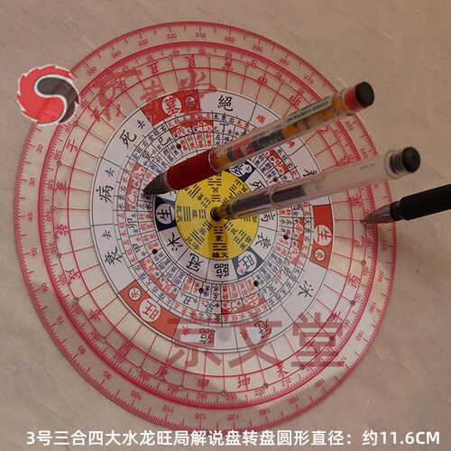 透明罗盘尺立极尺多层转盘解盘配孔洞二十四山绘图建筑罗庚布局尺