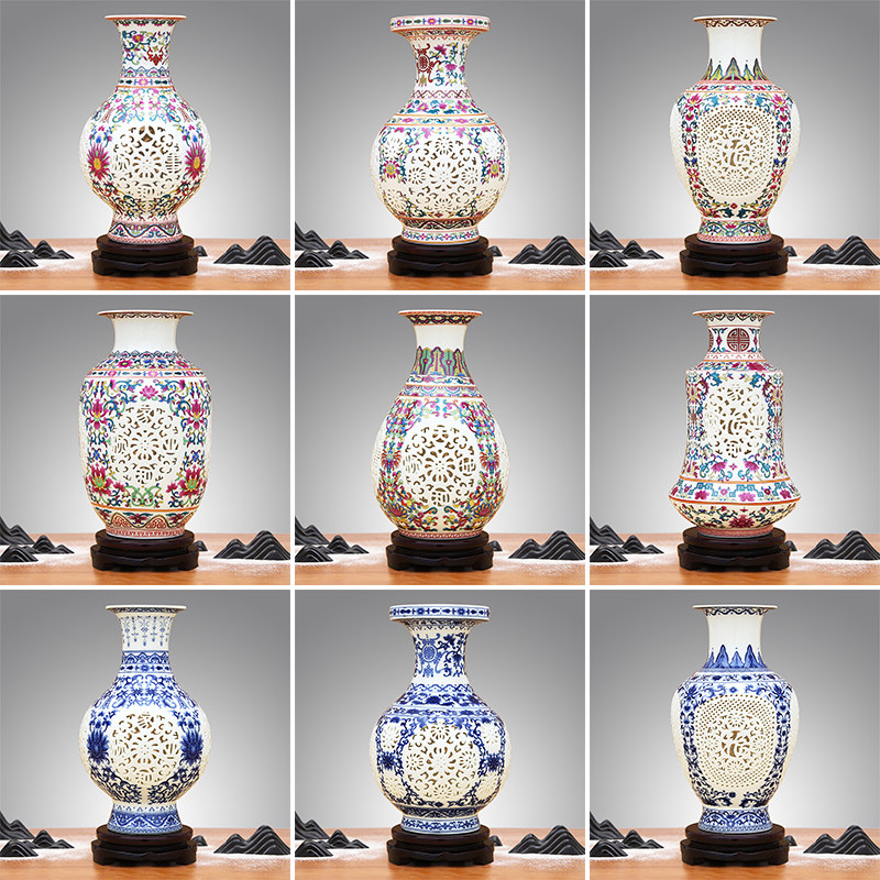 景德镇陶瓷花瓶摆件新中式粉彩桌面客厅插花器酒柜装饰品瓶子