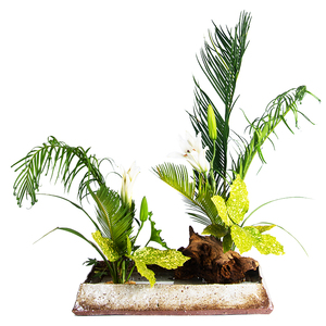 禅意插花器皿中华花艺小原流池坊自写意纯手工长方型陶瓷花道水盘