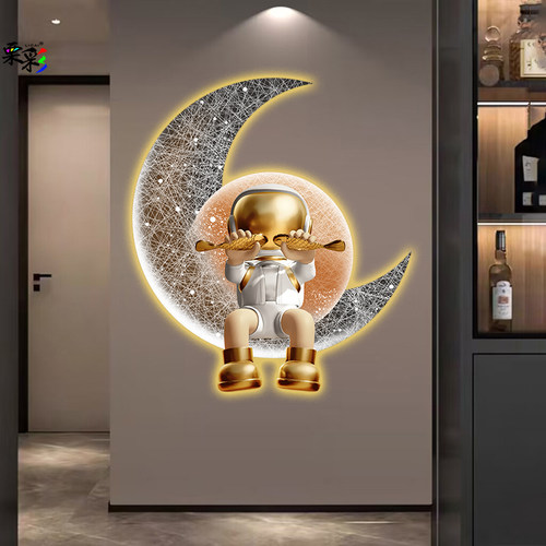 高级感太空人入户玄关装饰画带led气氛灯画创意饭厅过道发光挂画