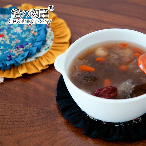 缝物语美式乡村复古田园夹棉隔热布艺荷叶边餐垫锅垫杯垫草莓硕果