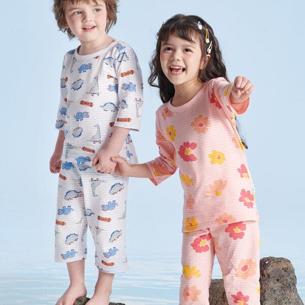 夏季儿童家居服空调服短袖短裤套装薄款纯棉男童女童七分宝宝睡衣