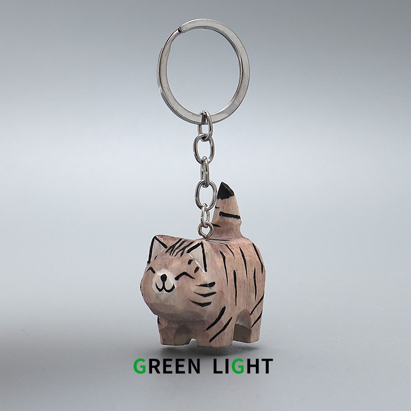 太高冷啦!木雕虎皮猫灰猫钥匙扣钥匙圈木质手工雕刻书包挂件礼物