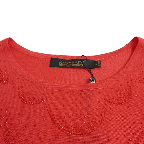 胖太太大码女装夏装新款红色镶钻圆领短袖打底针织衫潮419214010