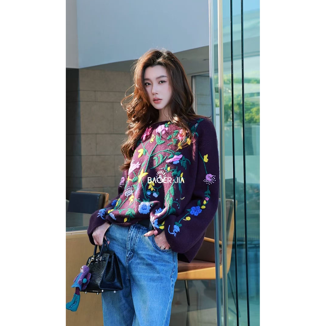 BAOERJIA「宝儿家」BV149726410山羊绒桑蚕丝混纺手工汉服上衣