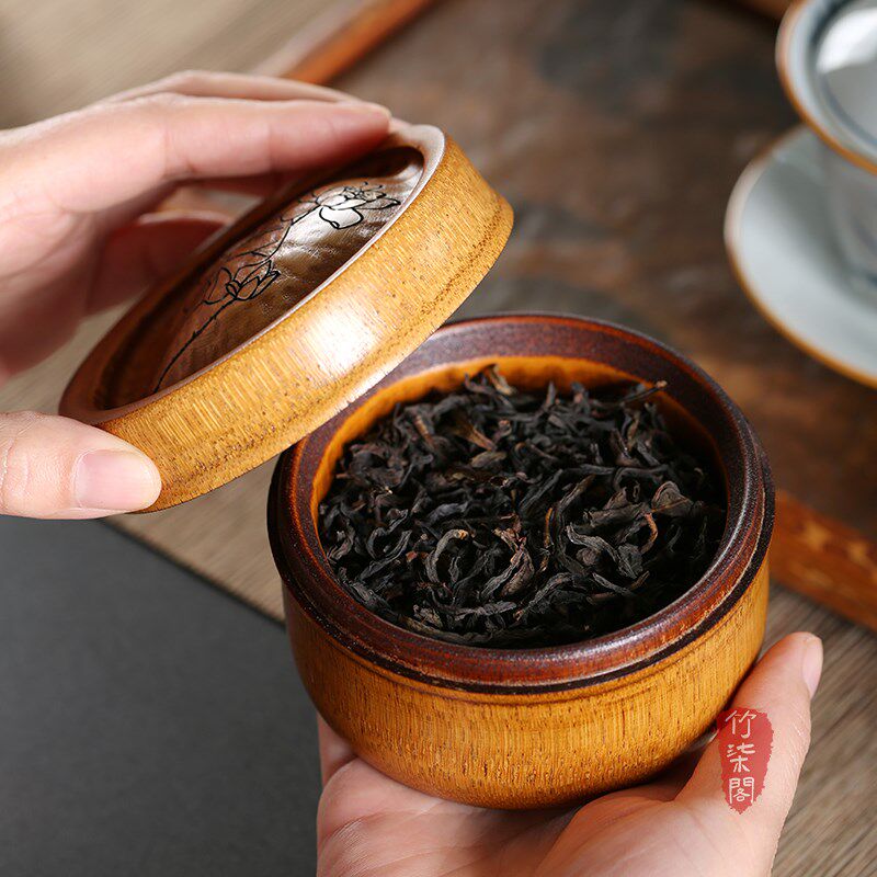 大漆纯手工竹子雕刻茶叶罐密封罐旅行茶罐迷你便携竹罐茶叶盒竹筒