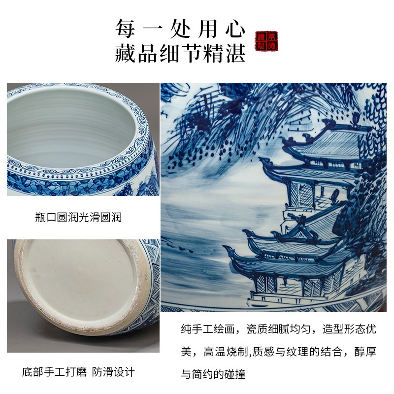 景德镇陶瓷器书画缸卷轴缸客厅中式落地大花瓶书房字画桶收纳摆件