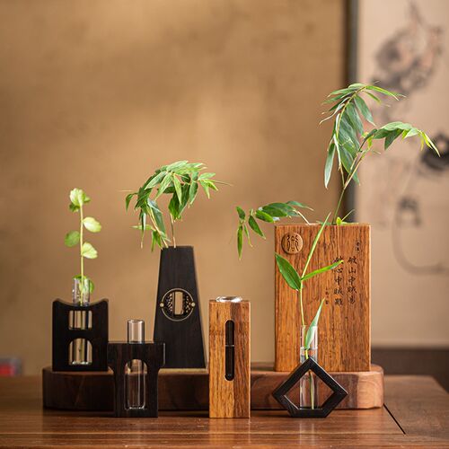 水培花瓶花插 迷你花器禅意艺术插花小摆件 玻璃花瓶透明插花水养