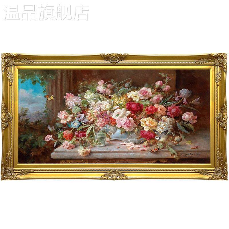 新款欧式古典花卉油画客厅装饰画美式沙发背景墙壁画餐厅玄关横版