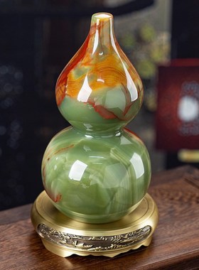 石诚记高档葫芦摆件铜玉创意礼品客厅中式电视柜酒柜摆设天然石