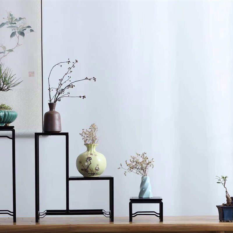 桌面型小品盆景架铝合金花架盆栽绿萝多肉仙人掌古董奇石茶具底座