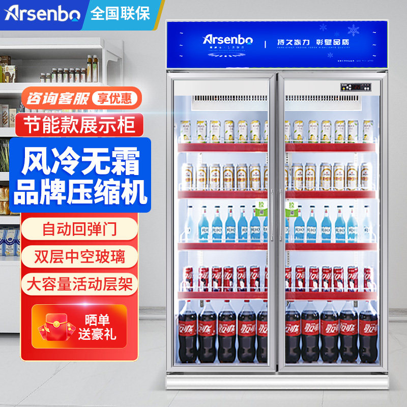 雅绅宝便利店饮料展示柜商用双门立式冷藏柜鲜花保鲜柜啤酒风冷柜