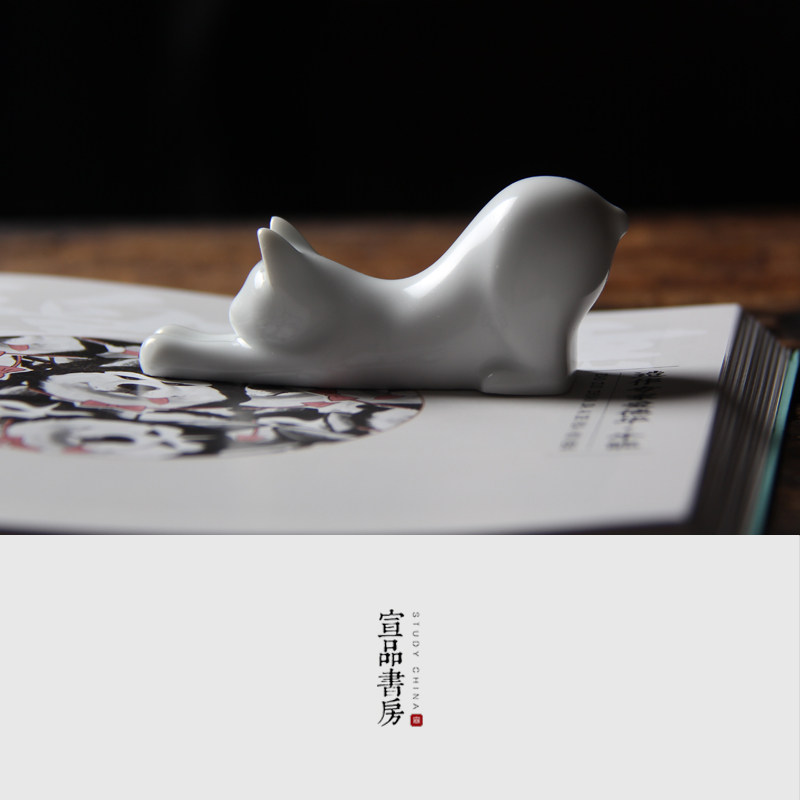 毛笔笔搁景德镇日式陶瓷可爱萌虎笔搁毛笔书法创意摆件笔山笔架笔
