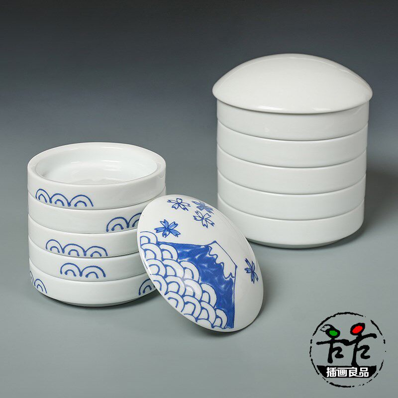 景德镇 五层白陶瓷墨碟 国画调色盘碟 陶瓷调色盘 水碟墨池砚台