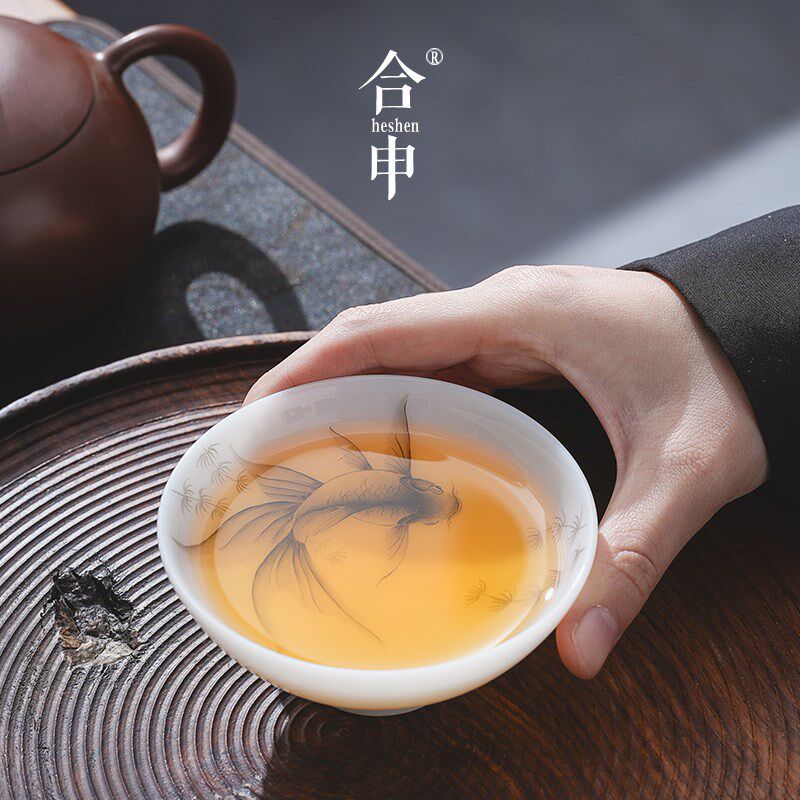 精致手绘羊脂玉陶瓷茶碗主人杯情侣一对套装茶杯个人专用高端送礼