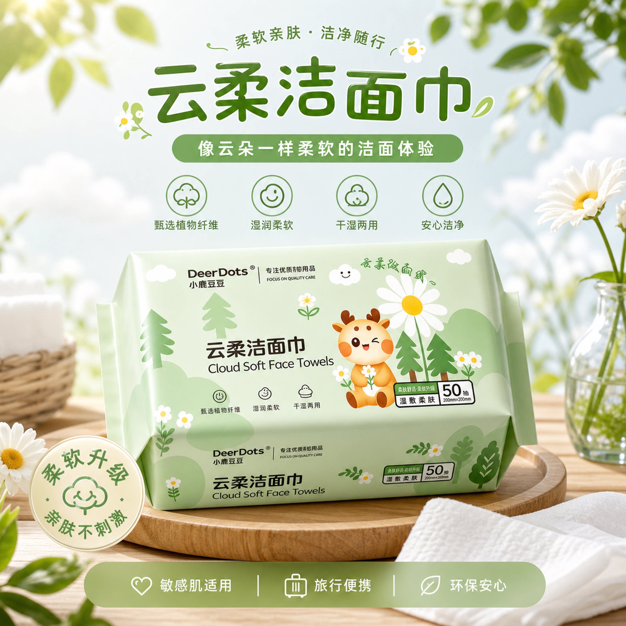 小鹿豆豆洗脸巾亲肤加厚大包棉柔洁面巾干湿两用一次性擦脸绵柔巾